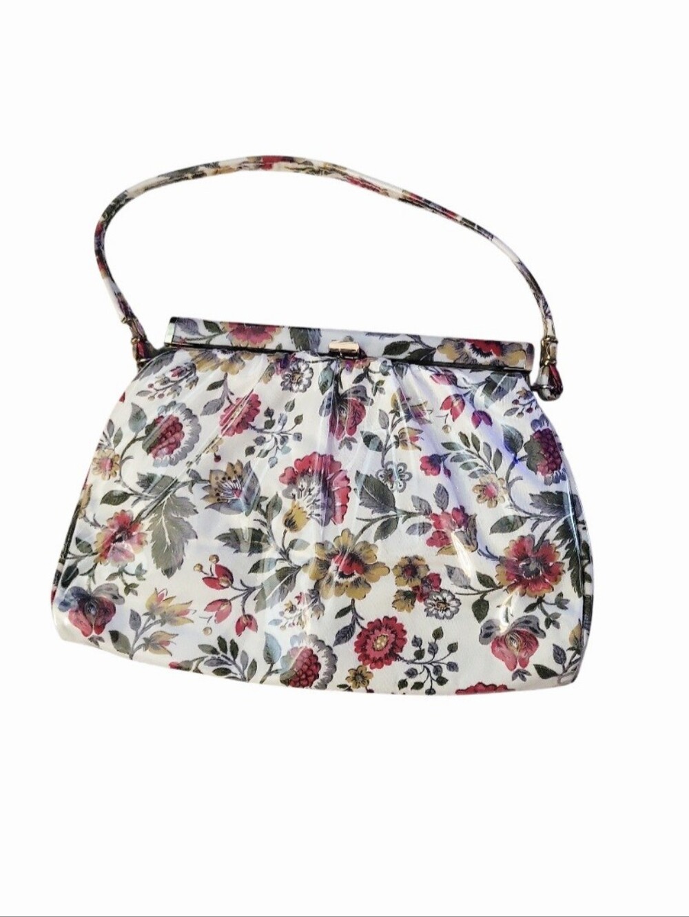 Vintage MCM Floral Vinyl Top Handle Purse